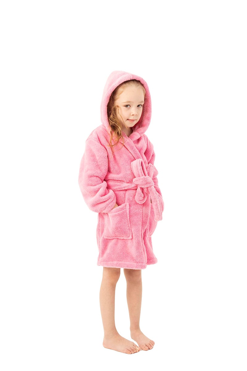 BC BARE COTTON Kids Microfiber Fleece Hooded Robe - Girls - Pink - Medium - Image 5